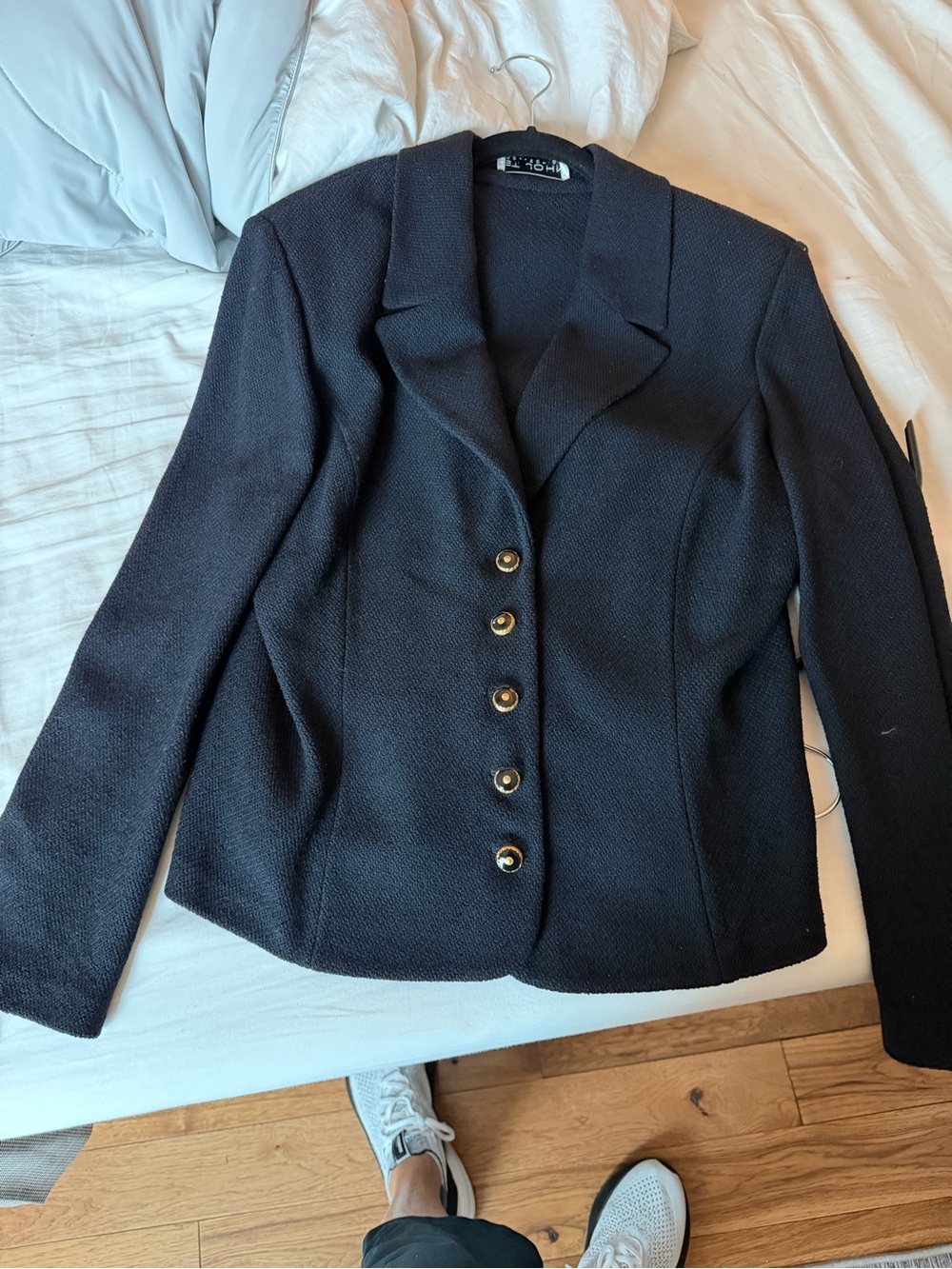 St. John Black Tailored Blazer with Gold Buttons